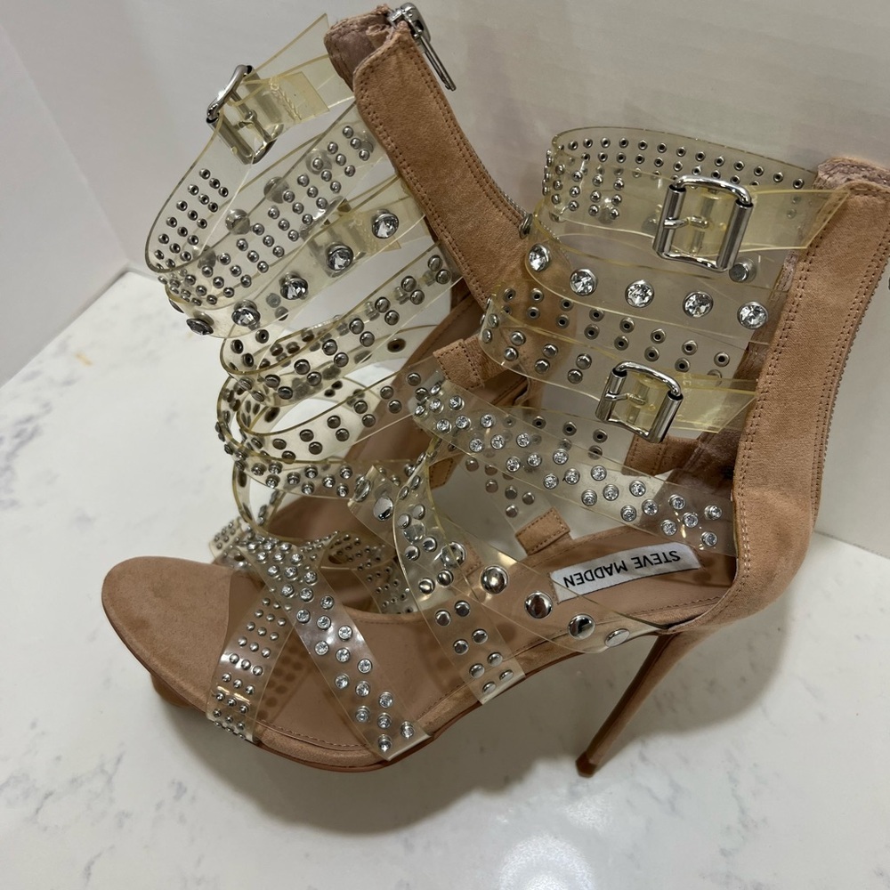 Steve Madden Tan Studded Stiletto Heels - Picture 6 of 16